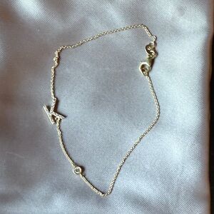 David Von Initial Bezel Diamond Bracelet Letter K in 14K Yellow Gold 7” Made LA